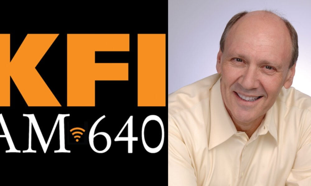 A photo of Bill Handel and the KFI logo