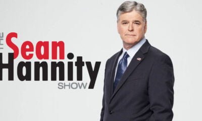 A photo of Sean Hannity and his radio show logo
