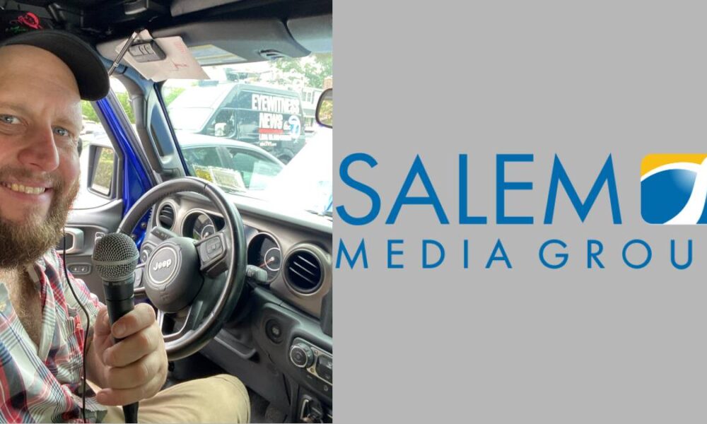 A photo of Salem Radio Network reporter Andrew Gladding and the Salem Media Group logo