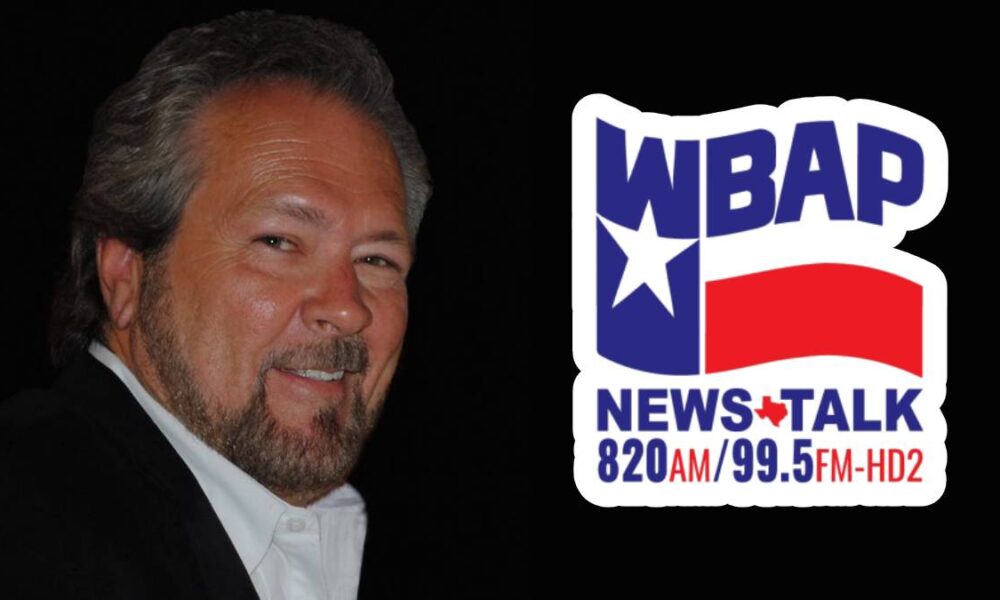 A photo of Rick Roberts and the WBAP logo